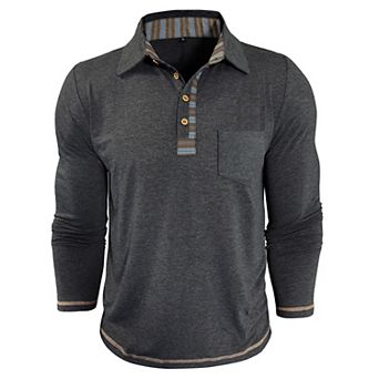 Men's Long Sleeve Polo Shirt With Button Collar Top