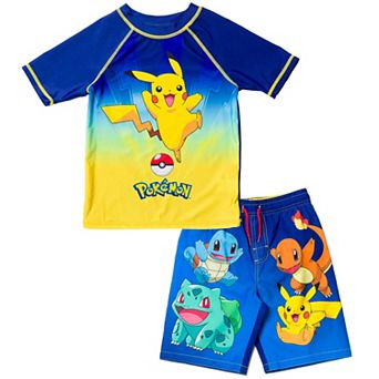 Pokemon 2 pc Swimwear Rash Guard and Swim Trunks Set UPF 50+