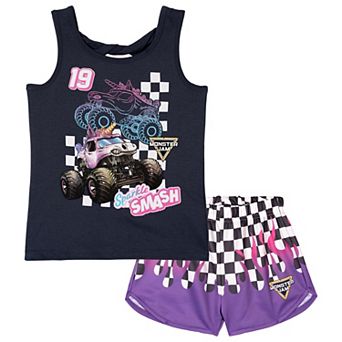 Monster Jam Sparkle Smash Athletic 2 pc Tank Top and Shorts Set