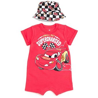 Disney's Cars Lightning McQueen 2 pc Romper and Bucket Hat Set