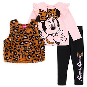 Disney's Minnie Mouse Faux Fur Vest Tee and Leggings Set