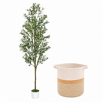 Artificial Olive Tree Faux Plant With Cotton Basket For Home Decor