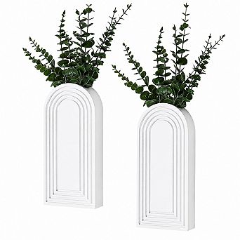 KAUFLY 2 pk Wood Wall Vase Set Farmhouse Boho Planter for Entry/Hall/Living Room