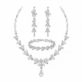 Paxuan Wedding Bridal Jewelry Set Crystal Necklace Earrings Bracelet for Bride Bridesmaid Party Prom