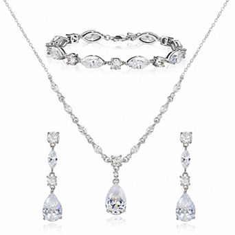 Bridal Jewelry Set Cubic Zirconia Necklace Earrings Bracelet Wedding Bridesmaids Prom Gifts Women
