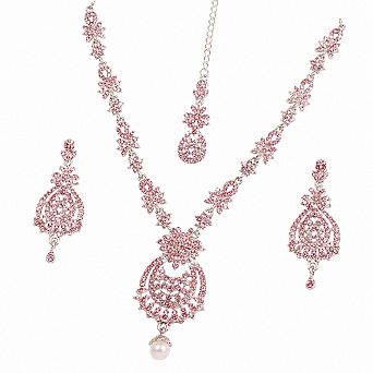 Floral Filigree Rhinestone Jewelry Set for Women Bride Bridesmaid Wedding Prom