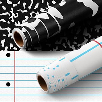2 Pack Peel & Stick Composition Notebook Wallpaper, Waterproof Black White Decor for School Office