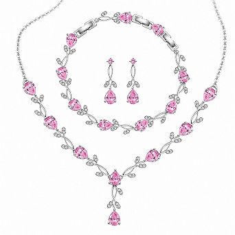 Wedding Sets For Bride Bridesmaid Cubic Zirconia Necklace Earrings Bracelet Set Party Prom Gift
