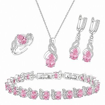 Women Teardrop Cubic Zirconia Jewelry Set Formal Gift Adjustable