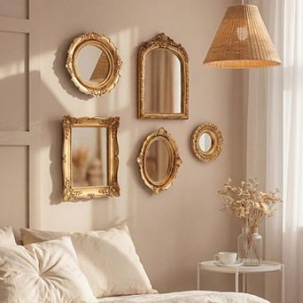 5 pc Vintage Wall Mirror Set Luxury Antique Art Home Decor