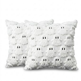 Halloween Ghost White Throw Pillow Covers Set of 2, 18 x 18 Inch Soft Faux Fur
