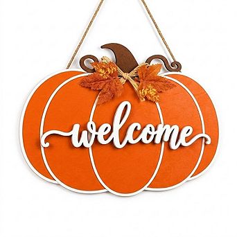 Fall Pumpkin Door Hanger, Wooden Welcome Sign for Autumn Home Decor