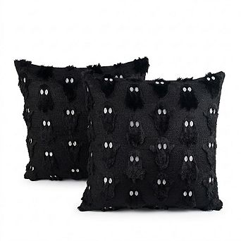 Halloween Ghost Plush Throw Pillow Covers, 18 x 18 Inch, Set of 2, Black