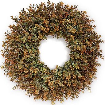 26" Large Artificial Fall Boxwood Wreath for Front Door, Orange-Green