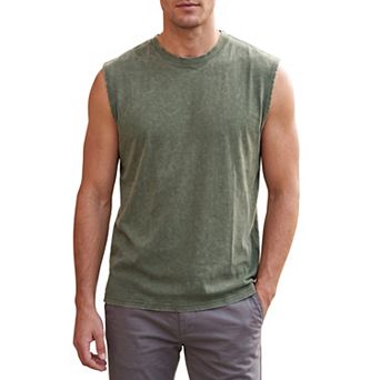 Men's Washed Graphic Tank Top Crew Neck Sleeveless Muscle Gym