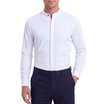 Men's Stand Collar Shirt Stretch Long Sleeve Vintage Business