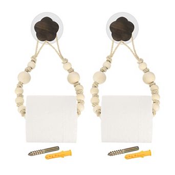 2 pc Toilet Paper Holder, Wall-Mounted Towel Rack with Metal Hook for Bathroom & Kitchen