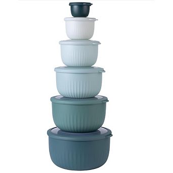 12 pc Plastic Mixing Bowl Set with Lids, Nestable Deep Prep Bowls for Food Preparation