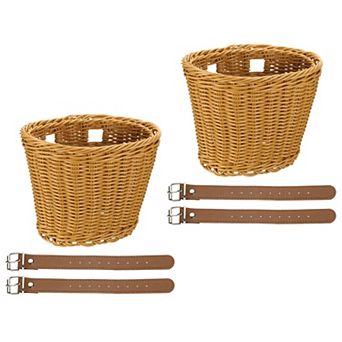 2 Pack Bike Basket Front, Hand-Woven Bicycle Basket with Adjustable PU Belts