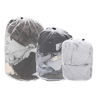 15.7/19.7/23.6 x 11.8/15.7/19.7 Inch 3 pc Mesh Laundry Bag, Large Drawstring Net Laundry Bag, White