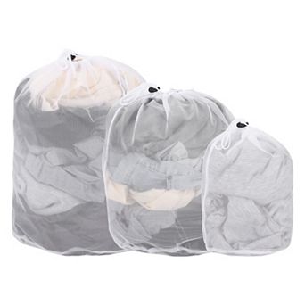 15.7/19.7/23.6 x 11.8/15.7/19.7 Inch 3 pc Mesh Laundry Bag, Large Drawstring, White