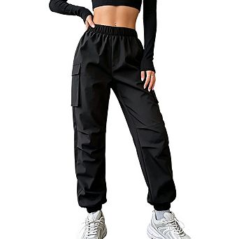 Women High Waist Cargo Pants Elastic Waistband Casual Jogger Pants