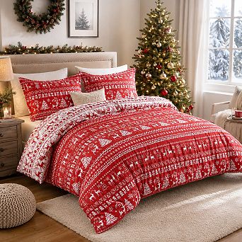 Christmas Duvet Cover Set Boho Print Stylish Decorative Bedding with Pillow Shams