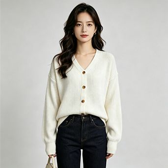 Women V Neck Cardigan Sweaters Fall Fashion Button Up Long Sleeve Sweater