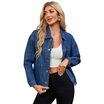 Women's Oversized Mid‑Length Denim Jacket, Casual Loose Fit Jean Outerwear Coat