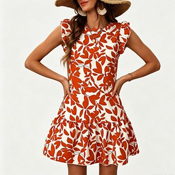 Women's Summer Beach Boho Ruffle Trim Dresses Sleeveless Flowy Vocation Sun Dress Outfit