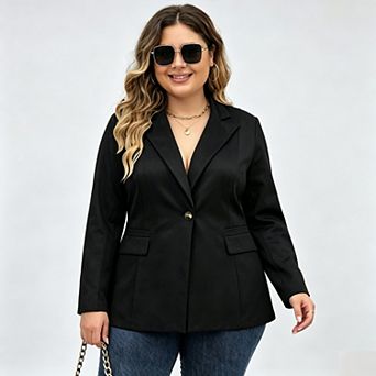 Women's Plus Size Suede Simple Classic Blazer Lapel Collar Casual Suit Jacket Coats with Pockets