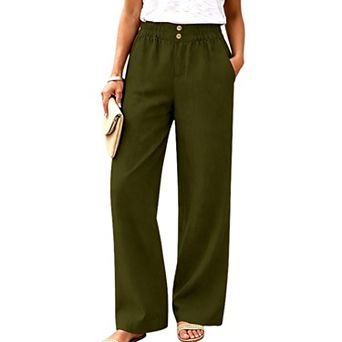 Women's Elastic High Waist Wide Leg Pants Loose Fit Casual Straight Leg Trousers With Pockets
