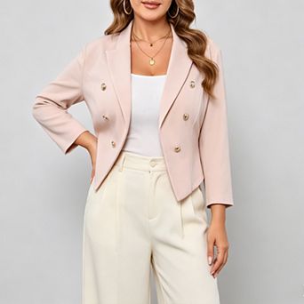 Women Plus Size Double Faux Metal Becorative Buttons Breasted Open Front Casual Blazer with Pocket