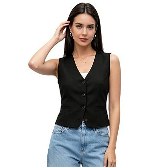 Women's Casual Slim Fit Sleeveless V Neck Button Front Striped Knit Top