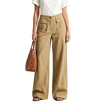 Women's Wide Leg Pants Casual High Waisted Slacks Straight Leg Dressy Pants with Pockets