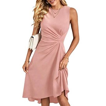 Women's Sleeveless Ruched Waist A Line High Low Midi Cocktail Dress