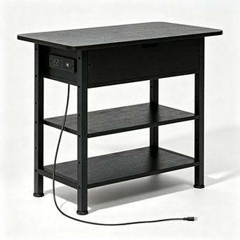 3 tier Flip Top Side Table with USB Ports and Outlets