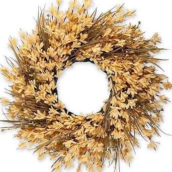 26-28" Large Fall Wreath with Yellow Forsythia & Berries for Front Door