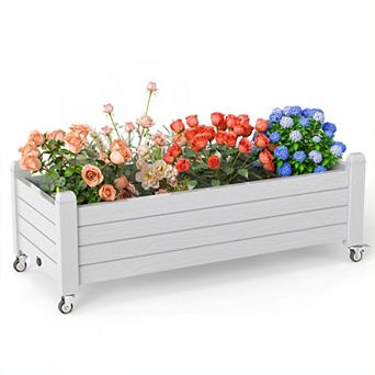 PATIOEASY Legged Resin Garden Bed Divisible Planter Box for Balcony Patio Backyard Flower Bed