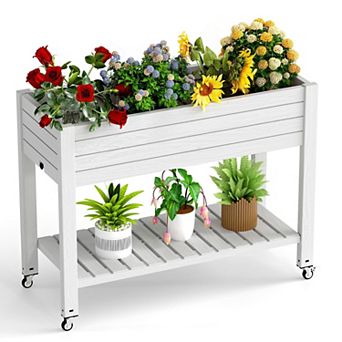 PATIOEASY Raised Planter Box on Wheels, Divisible Resin Bed with Legs for Patio Outdoor Planter Box
