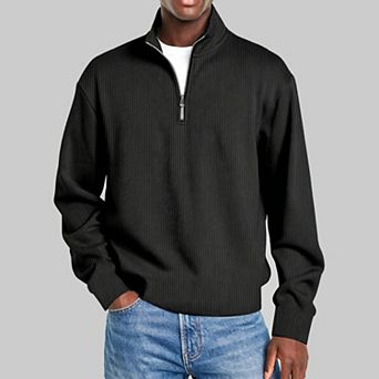 Men's Long-Sleeve Polo Shirt Casual Quarter-Zip Collared Pullover