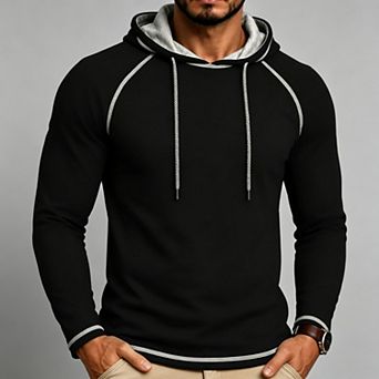 Men's Slim Fit Pullover Hoodie, Lightweight Contrast Detail Sweatshirt