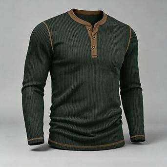 Men's Casual Long Sleeve Color Block Henley Shirt Lightweight Knit Pullover