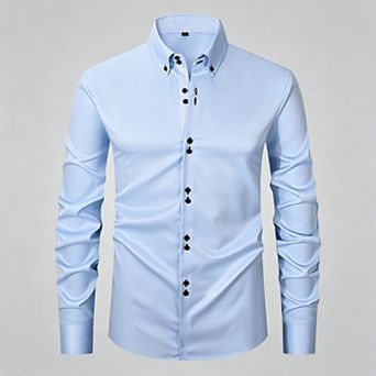 Men's Casual Stretch Button Down Shirt Long Sleeve Dress Top