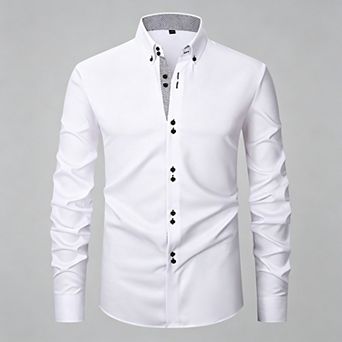 Men's Casual Stretch Button Down Shirt Long Sleeve Dress Top