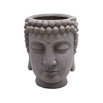 Polyresin Sculptural Buddha Head Planter - Gray, 14"