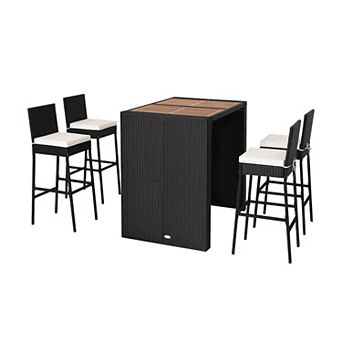 5 pc Patio Acacia Wood Dining Set with Table and Chairs