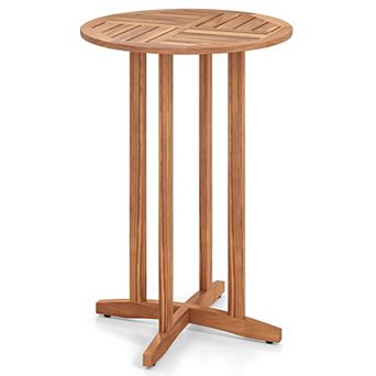 39-Inch Outdoor Acacia Wood Bar Table with Slatted Tabletop