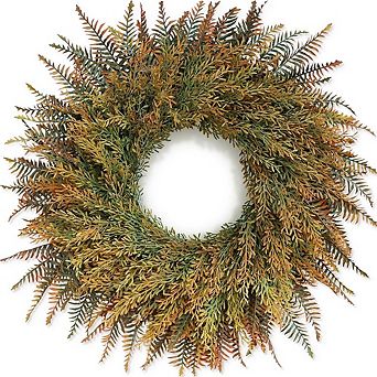 26" Large Artificial Fern Leaf Fall Wreath for Front Door, Orange-Green