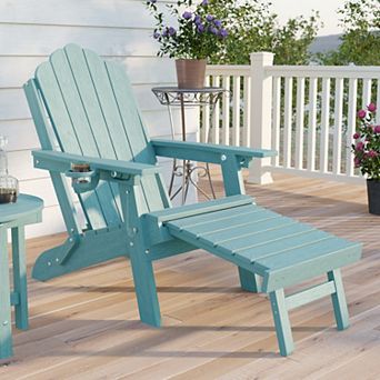 Sonkuki 3-Position Ergonomic Adirondack Chair with Retractable Ottoman, Folding HDPE Patio Seat